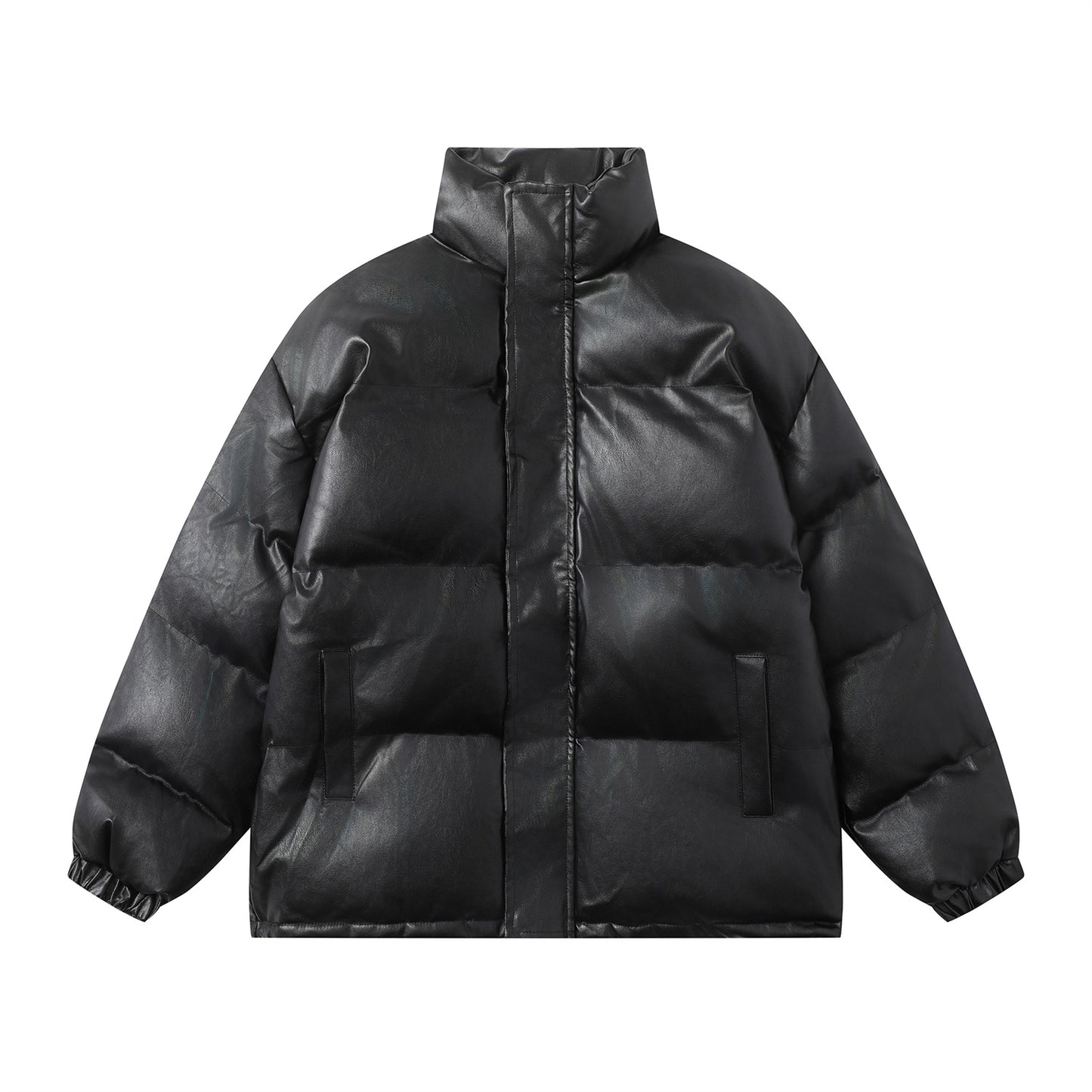 OVERSIZE PU LEATHER STAND NECK PUFFER JACKET WN11503