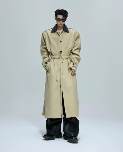 Fake Layered Woven PU Leather Long Coat WN21683