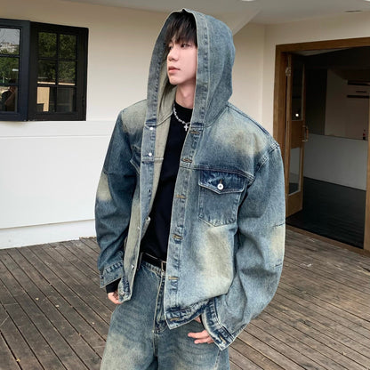 Hooded Denim Jacket & Washed Wide Leg Denim Jeans Setup WN25168