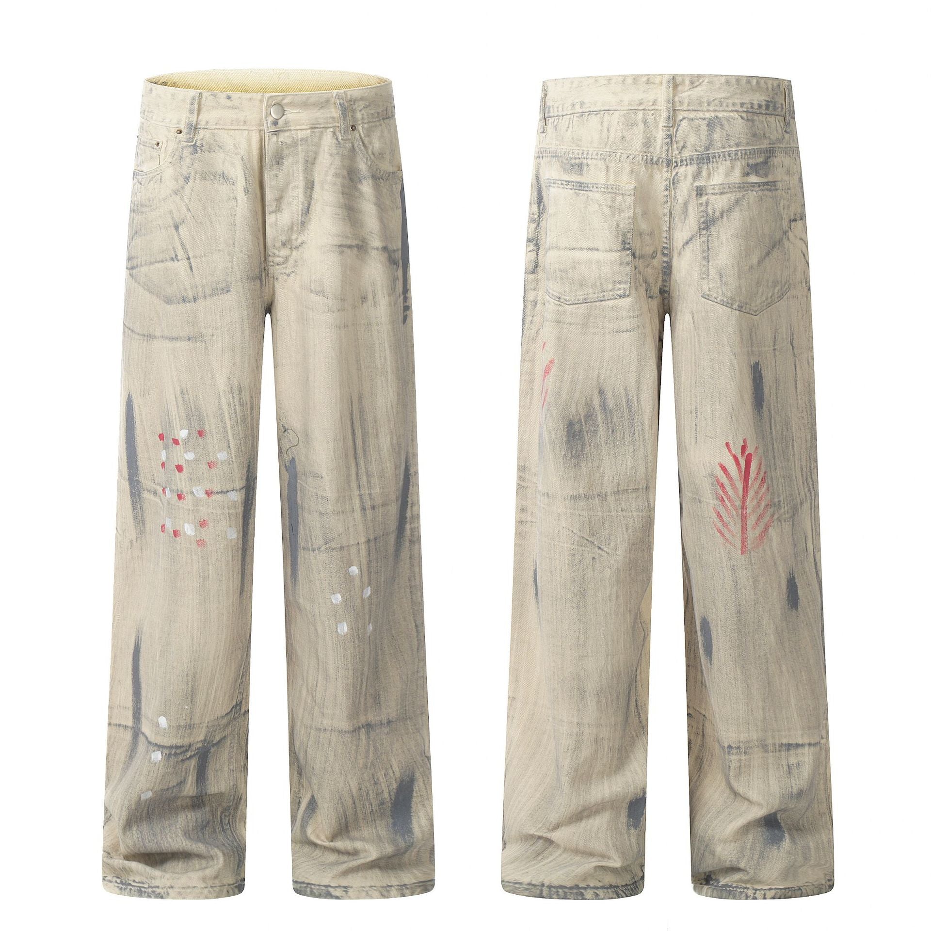 Graffiti Desig Wide-Leg Straight Denim Jeans WN11081