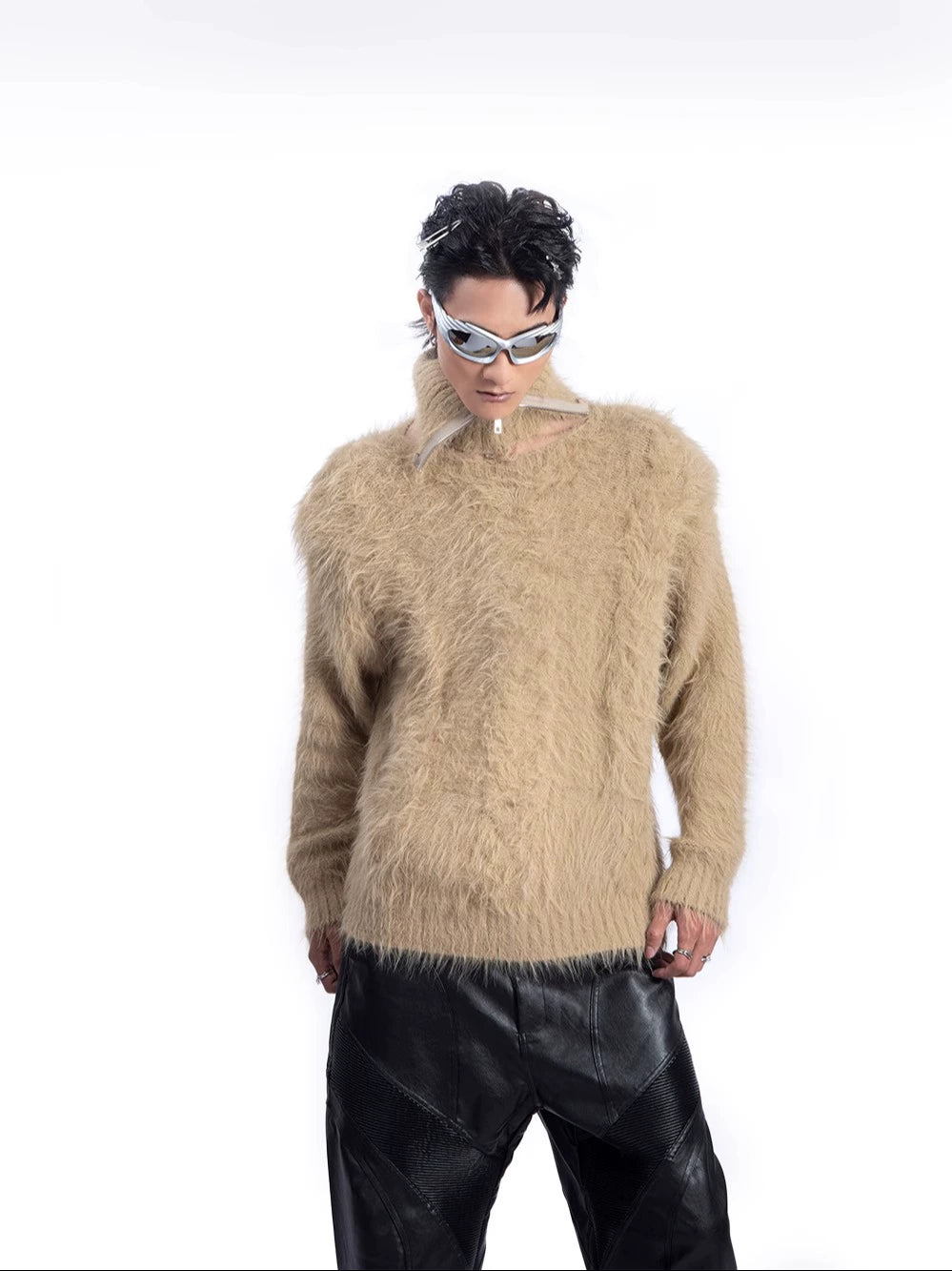 Detachable Collar Fake Fur Knit Sweater WN9215