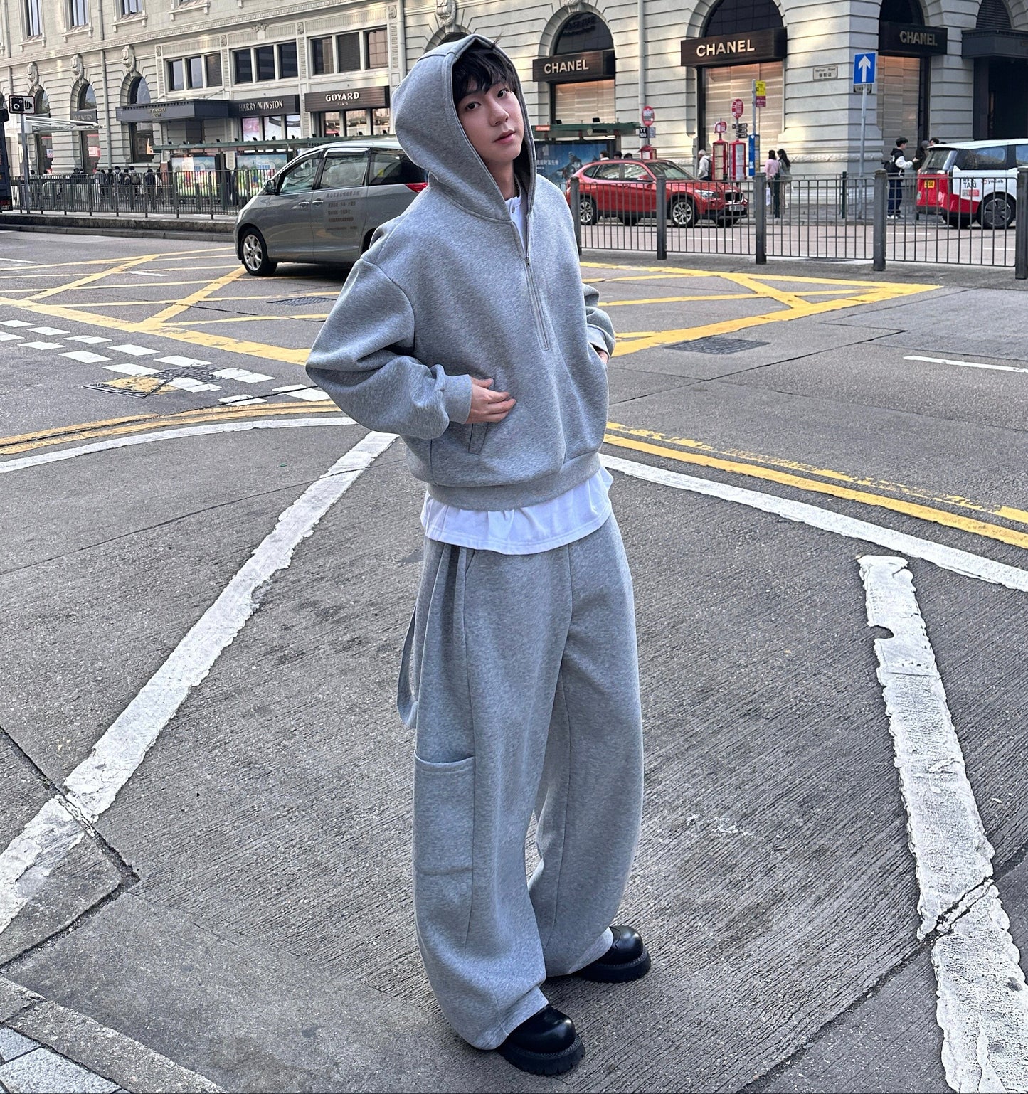 Half Zipper Hoodie & Wide Leg Pants Setup WN25188