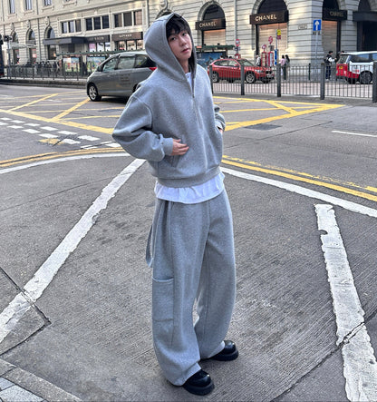 Half Zipper Hoodie & Wide Leg Pants Setup WN25188
