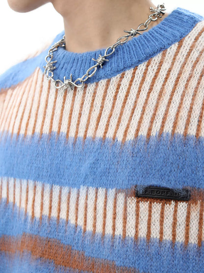 Stripe Shaggy Oversize Knit Sweater WN10403