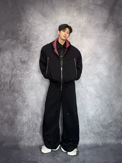 Deconstructed Structured Heavyweight Hooded Jacket & Wide Leg Pants Setup WN27845