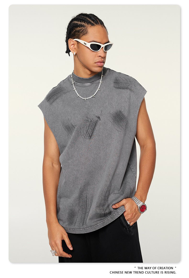 Washed Damage Oversize Tank Top T-shirt WN6440