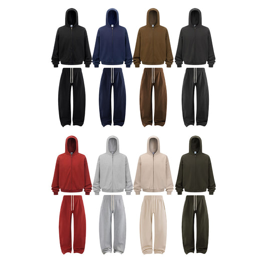 Fleece Lining Side Pocket Zipper Hoodie & Fleece Lining Wide Leg Sweatpants Setup WN23114