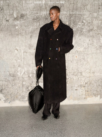 Wool Gem Shoulder-Pad Long Double-Breasted Coat WN21306