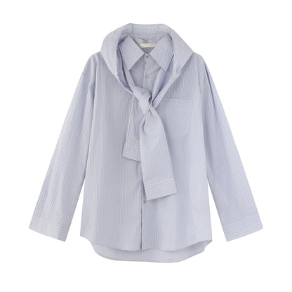 Stripe Detachable Tie Design Long Sleeve Shirt WN24902