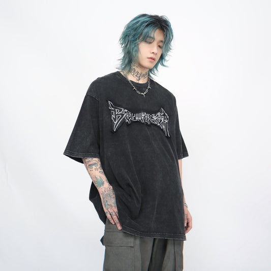 Patch Washed Oversize Short Sleeve T-Shirt WN5850