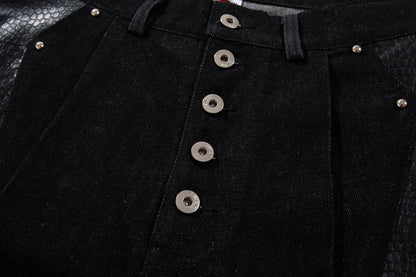 Python Pattern Rivet Denim Half Pants WN25746