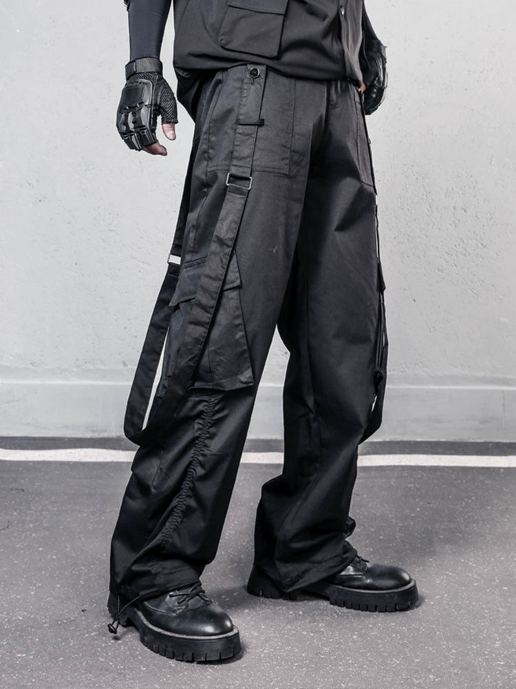 Drawstring Strap Wide Leg Cargo Pants WN22354