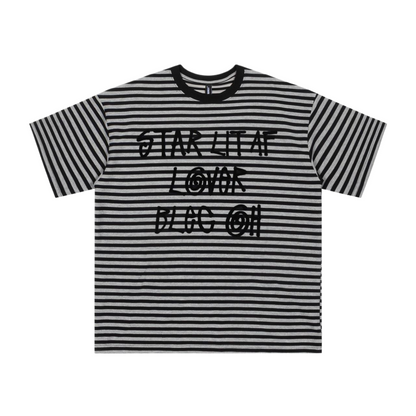 Oversize Stripe Letter Short Sleeve T-shirt WN6541