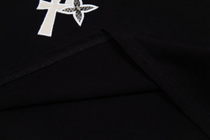 Cotton Cross Applique Embroidery Short Sleeve T-Shirt WN25577