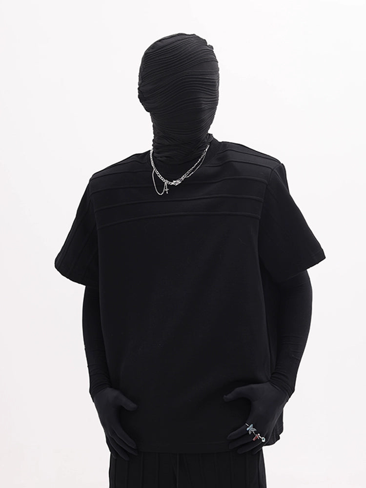 Patchwork Shoulder-Pad Short Sleeve T-Shirt & Pants Setup WN18637