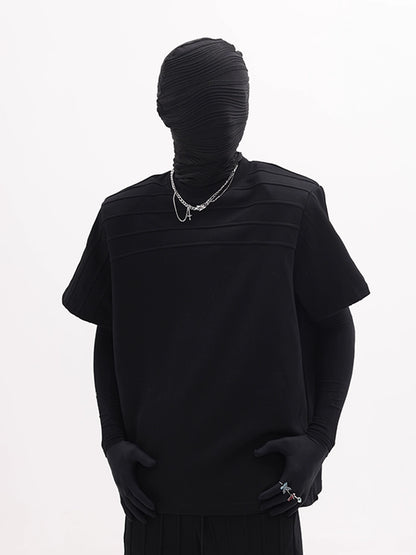 Patchwork Shoulder-Pad Short Sleeve T-Shirt & Pants Setup WN18637