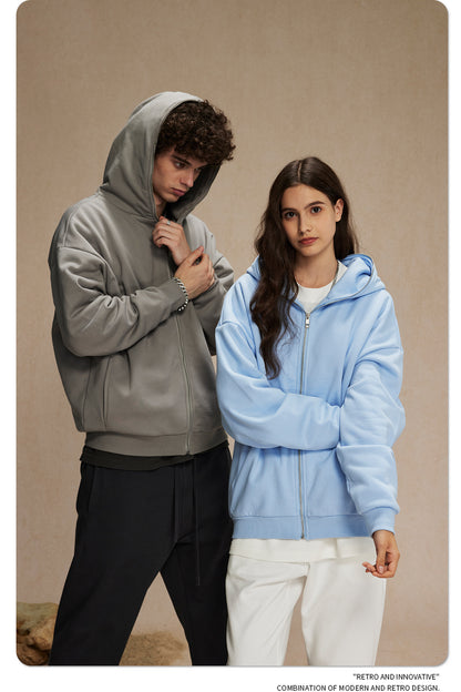 Oversize Plain Zipper Hoodie WN9971