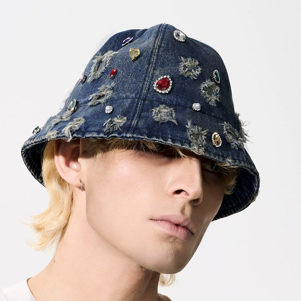 Rhinestone Washed Damage Denim Hat WN21776
