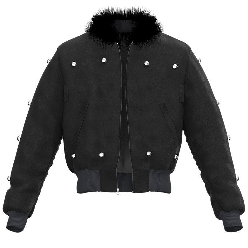 Cropped Detachable Fake Fur Collar Nylon Puffer Jacket WN27088