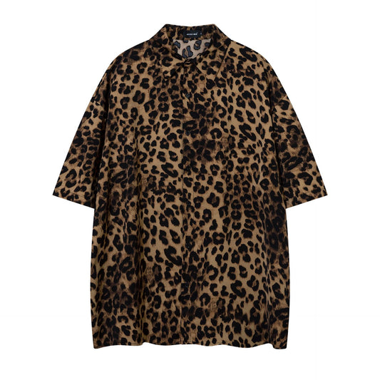 Oversize Leopard Print Short Sleeve Shirt WN13108