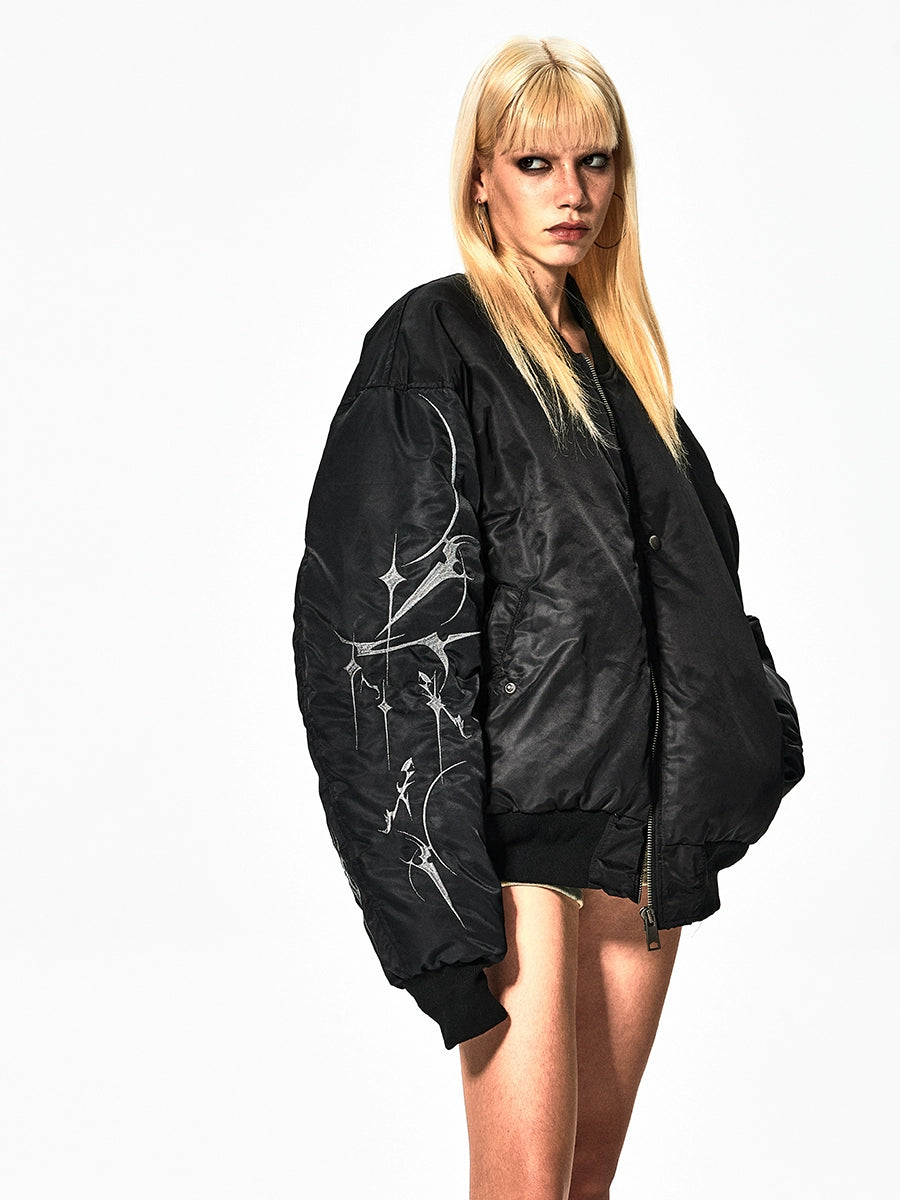 Graffiti Embroidery Print MA-1 Bomber Puffer Jacket WN17062