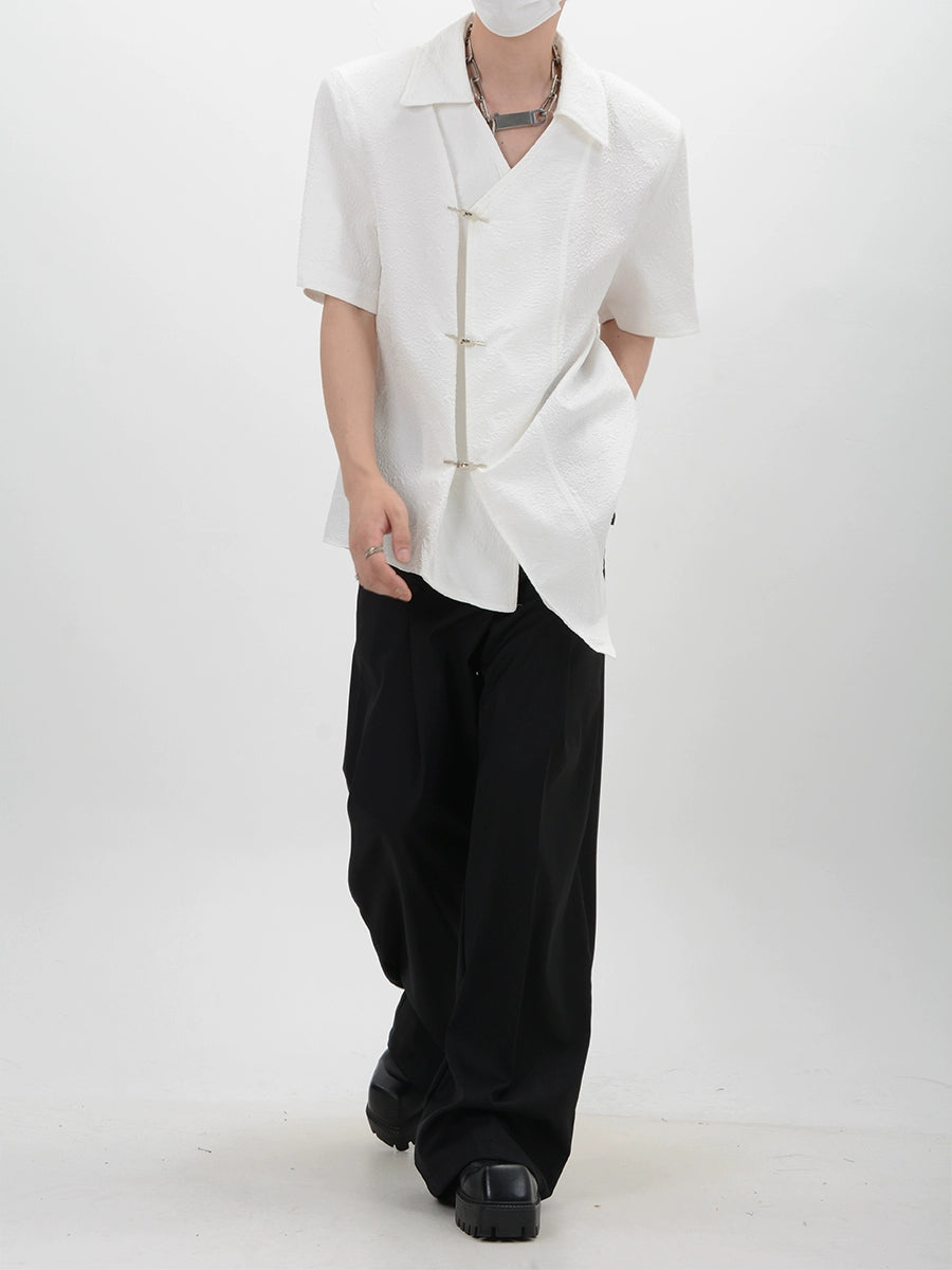 Chinese Design Shoulder Pad Short Sleeve Shirt WN6105