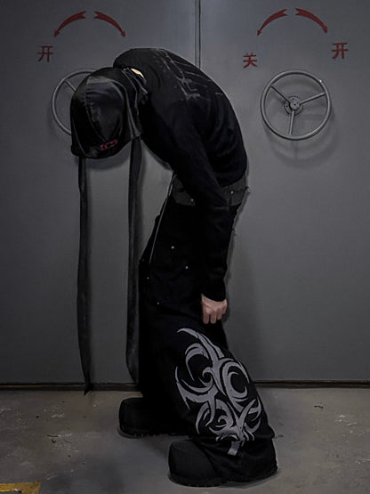 Graphic Art Print Wide Leg Sporty Pants WN20845