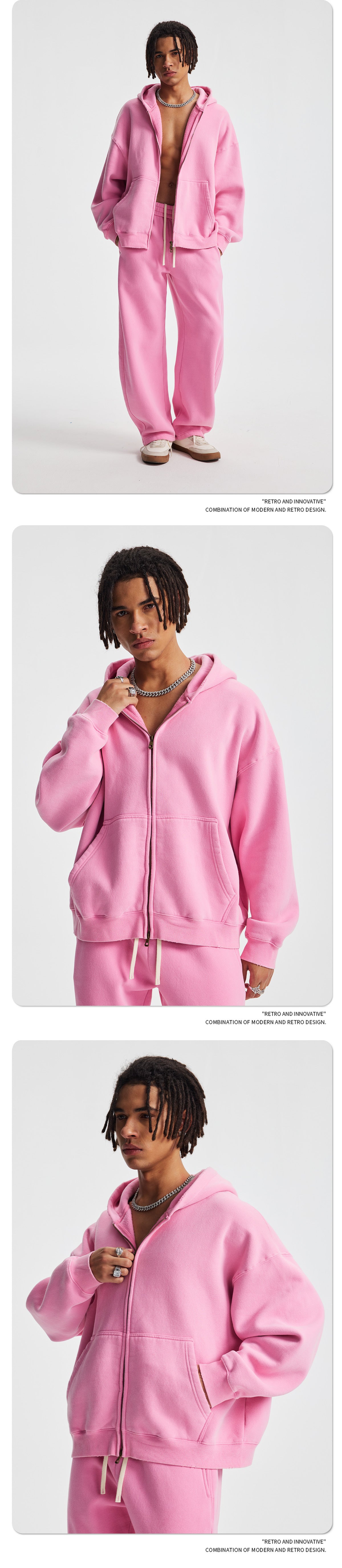 Fleece Lining Zip-Up Wax Dye Zipper Hoodie WN23111