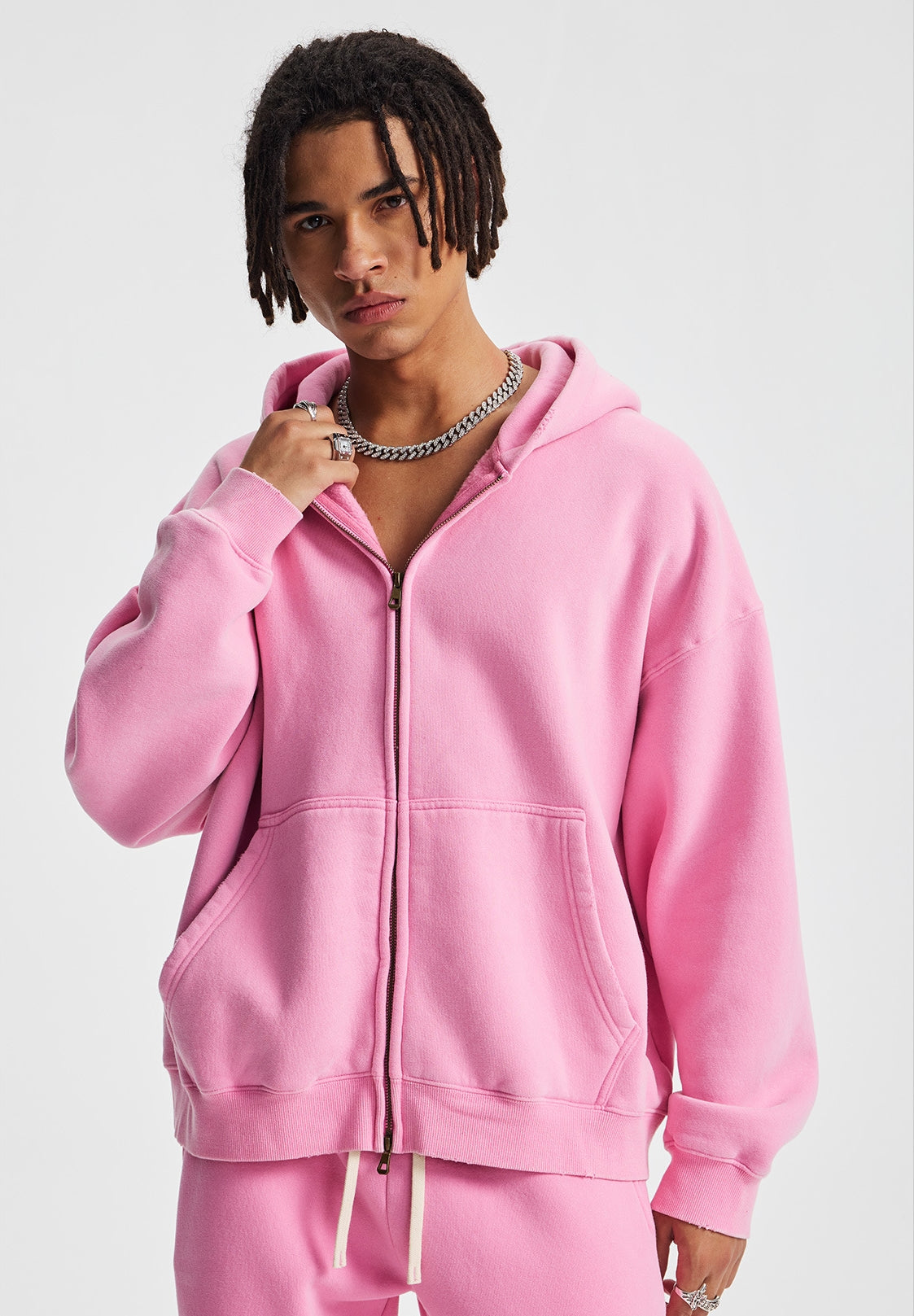 Fleece Lining Zip-Up Wax Dye Zipper Hoodie WN23111
