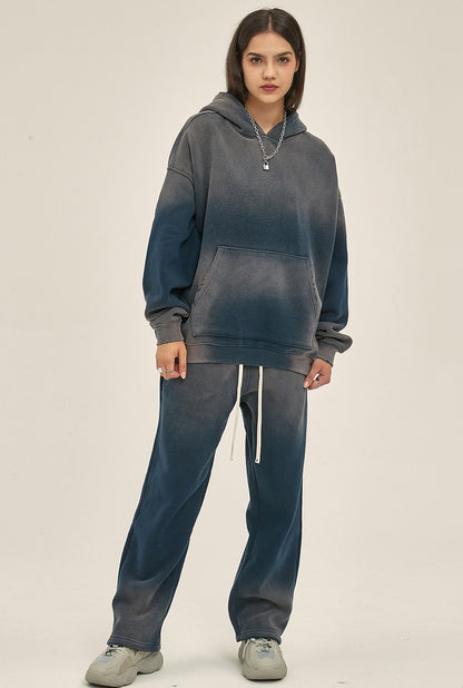 Fleece Linning Spray-dye Damage Oversize Hoodie & Fleece Linnig Sweatpants WN9969