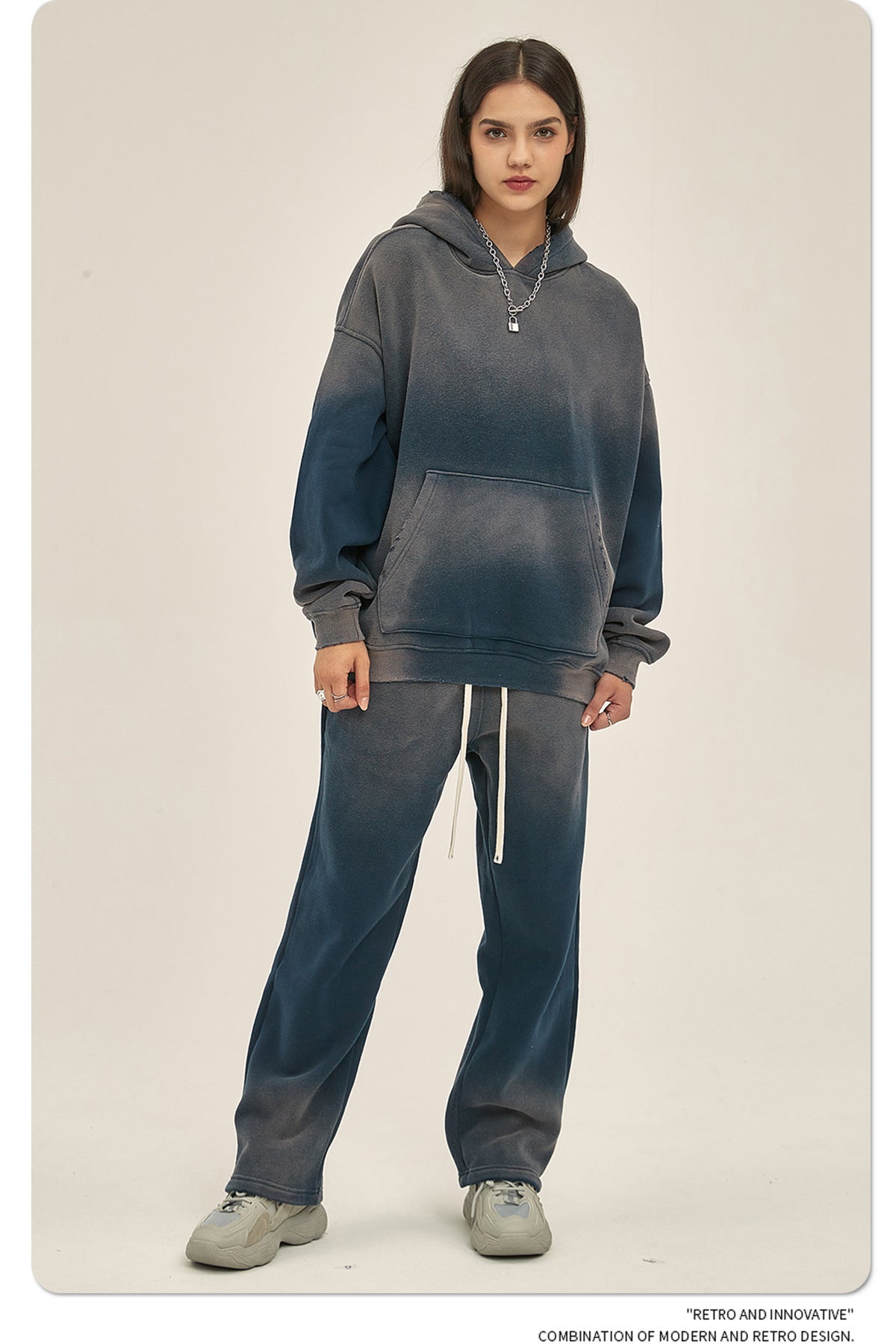 Fleece Lining Spray-dye Damage Oversize Hoodie WN9969-K