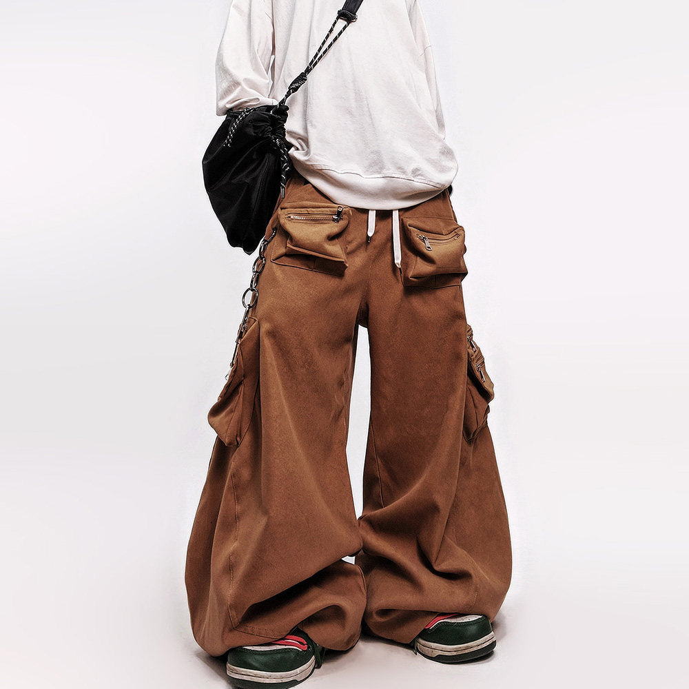 Curved Cut Wide Leg Cargo Pants WN23978