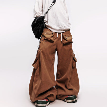 Curved Cut Wide Leg Cargo Pants WN23978