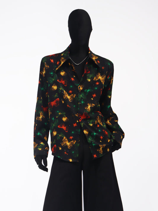 Butterfly Design Large Collar Long Sleeve Shirt WN23774