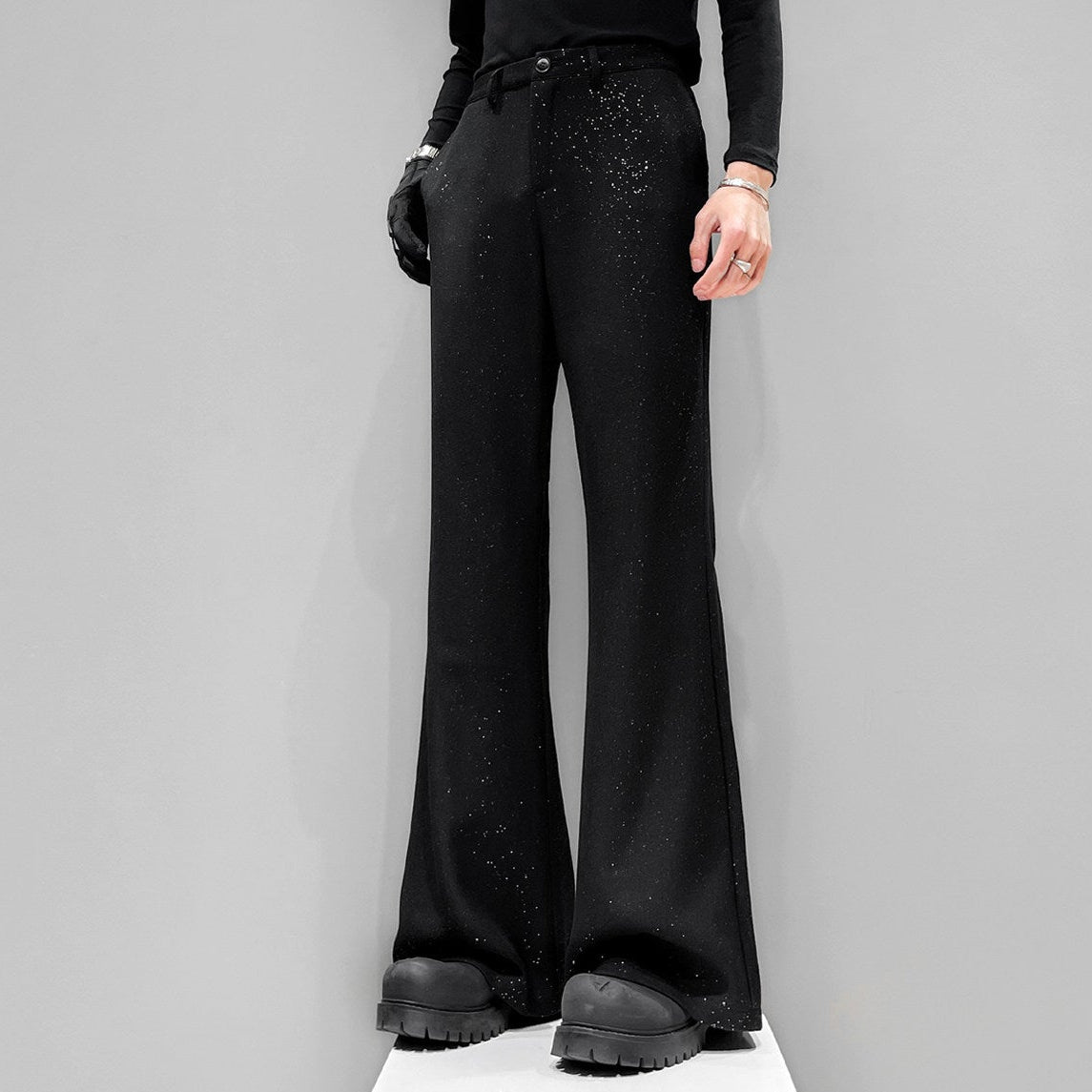 Foil Star Print Draped Flare Trousers WN23858
