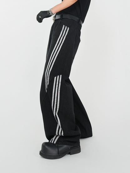 Side Stripe Curved Wide Leg Denim Jeans WN17396