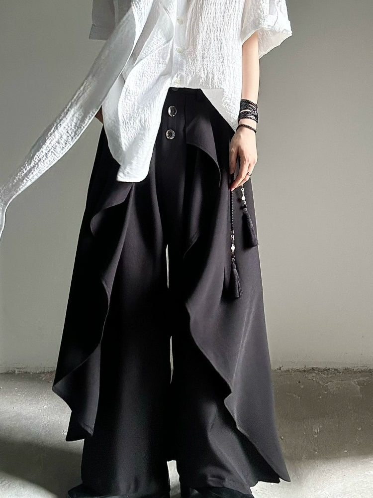 Asymmetric Design Flowy Wide Leg Trousers WN19644