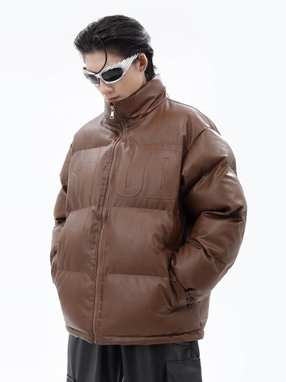 PU Leather Stand-Neck Puffer Jacket WN10422