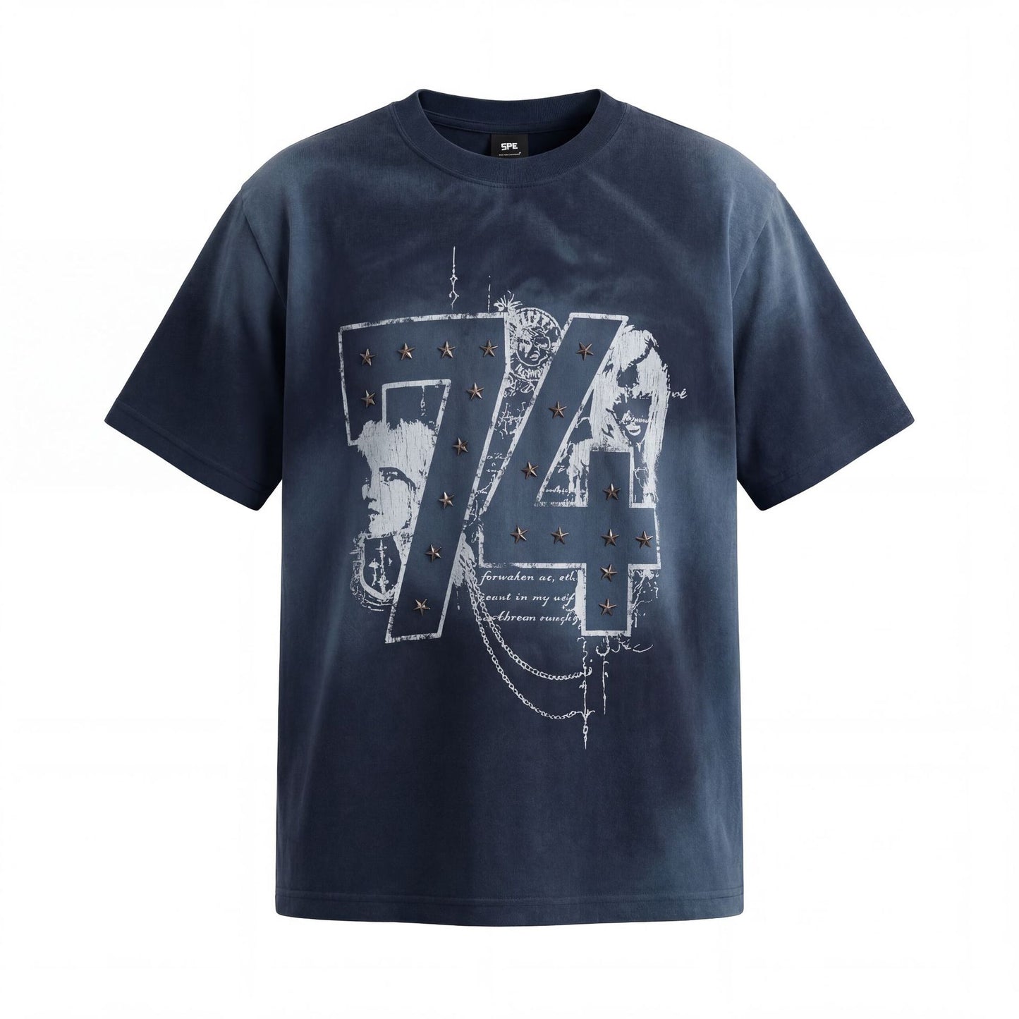 Rivet Wash Damage Cotton Short Sleeve T-Shirt WN25595