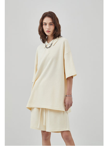 Oversize Waffle Polo Shirt & Waffle Shorts Setup WN6636