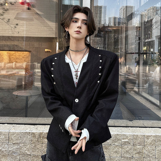Stud Detail Collarless Tailored Jacket WN25143