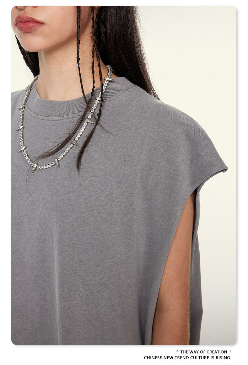 Washed Oversize Sleeveless T-Shirt WN6069