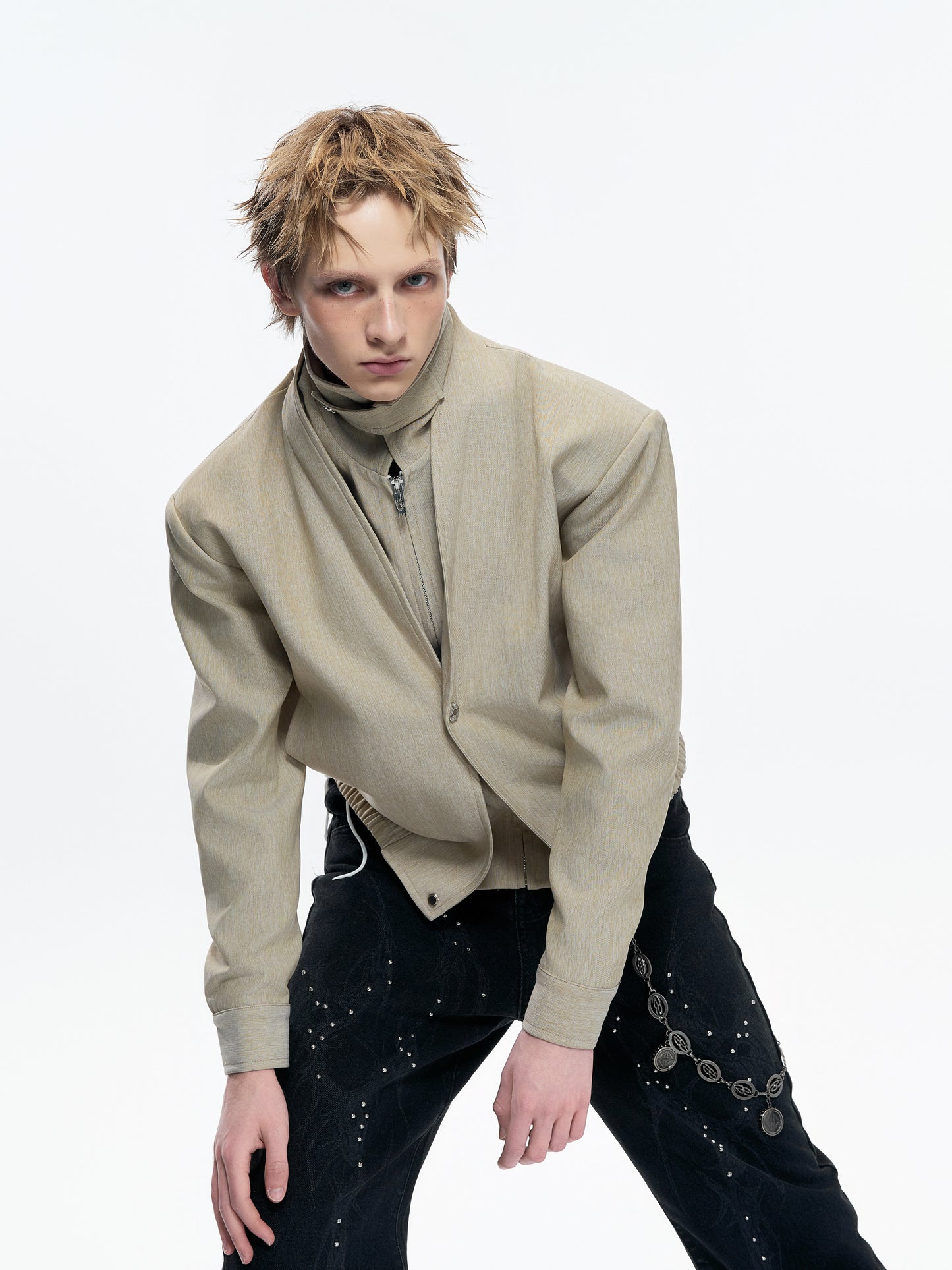 Fake Layered Deconstruction Detachable Standing-Collar Jacket WN23548