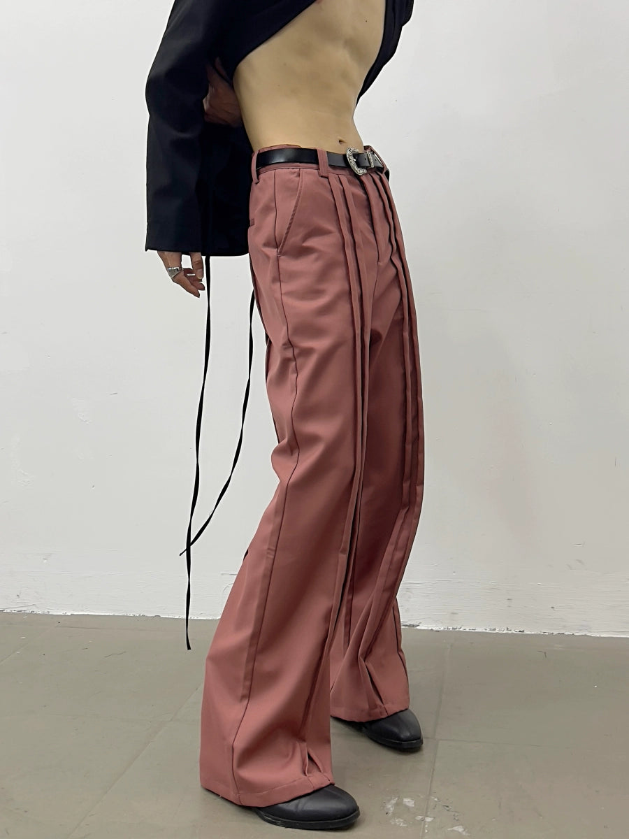 Double Pleats Design High Waist Straight Long Trousers WN7356