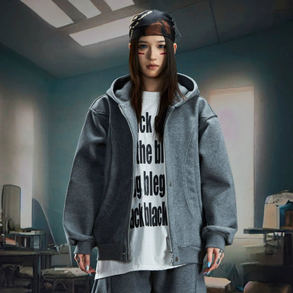 Deconstructed Oversize Zipper Hoodie & Wide Leg Sweatpants Setup WN20582