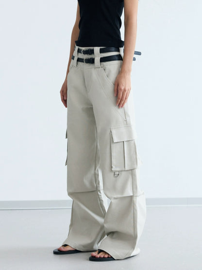 Double Waistband Multi-Pocket Wide Leg Cargo Pants WN18247