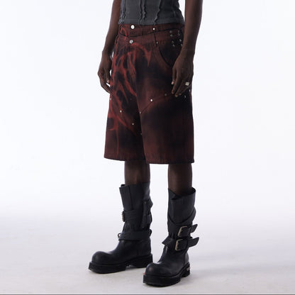 Washed Graffiti Dirty-Dye Denim Half Pants WN25741