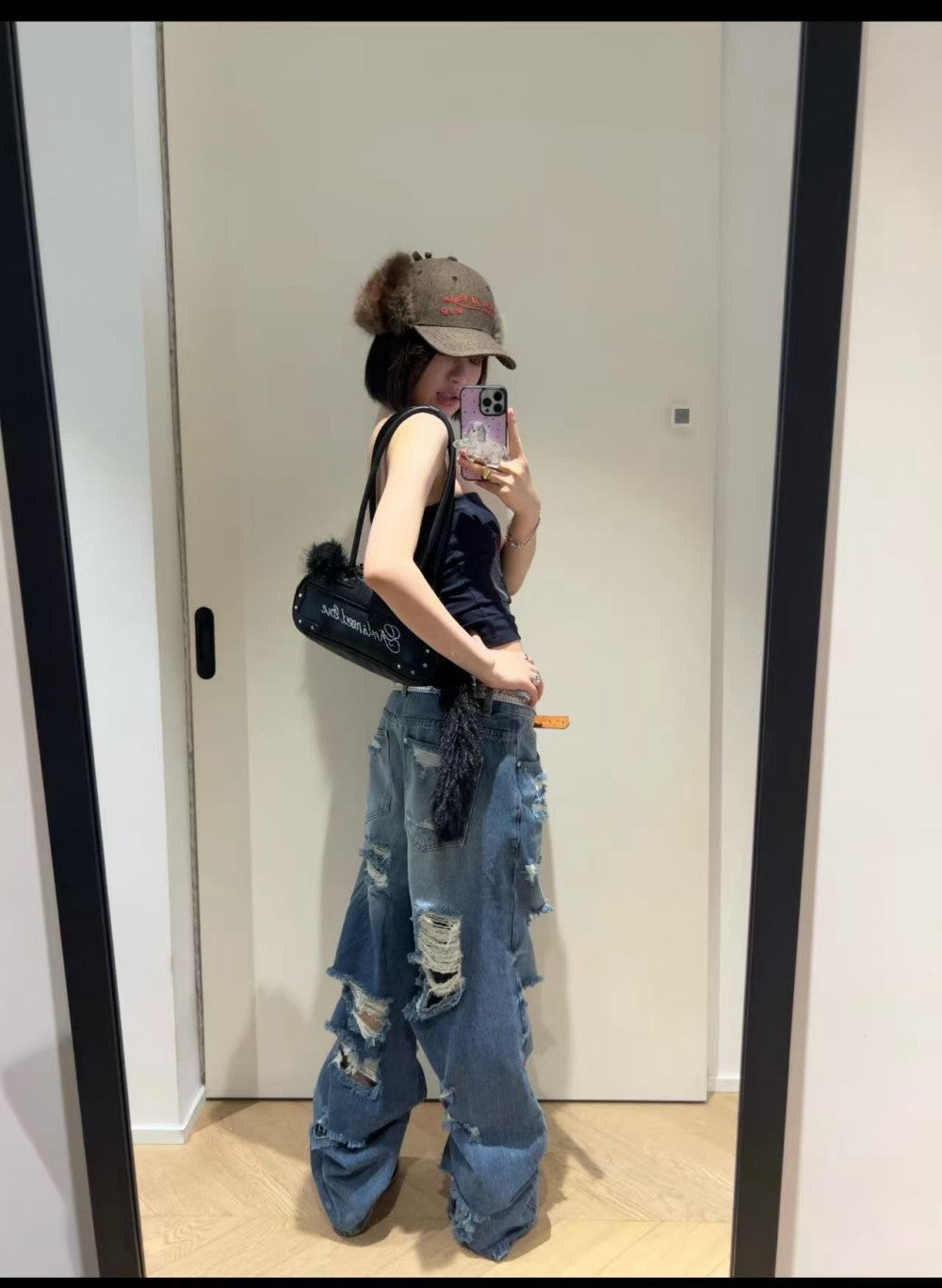 Damage Washed Wide Leg Denim Jeans WN27962