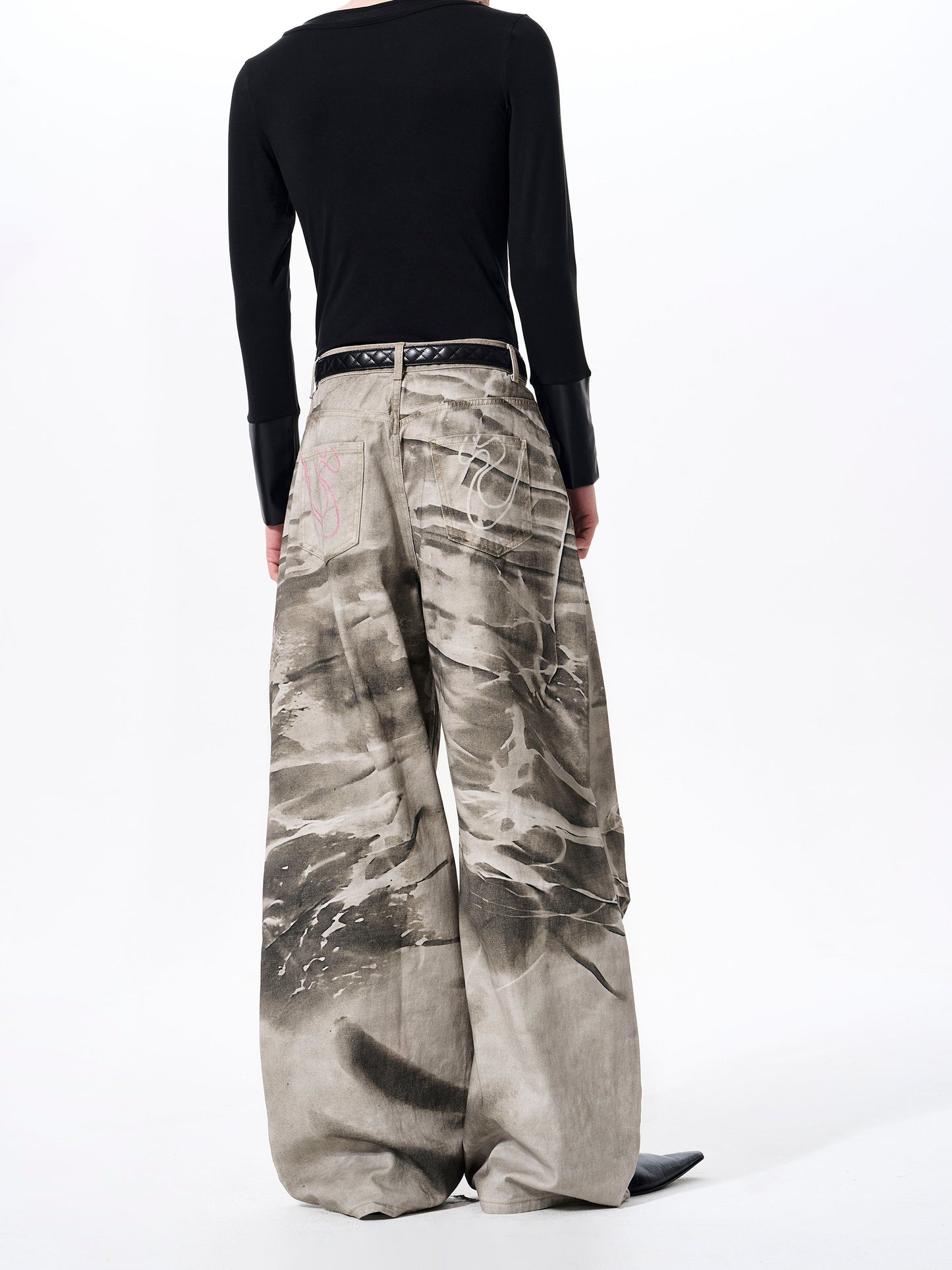 Tie-Dye Damage Wide Leg Denim Jeans WN23284