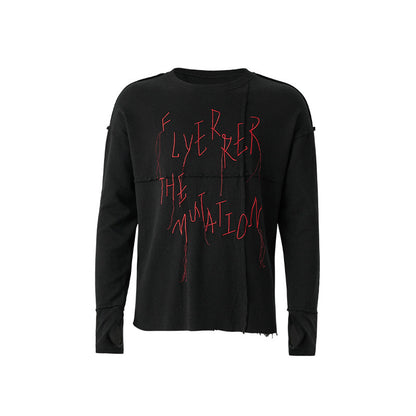 Irregular Panel Thorn Embroidery Long Sleeve T-Shirt WN27435
